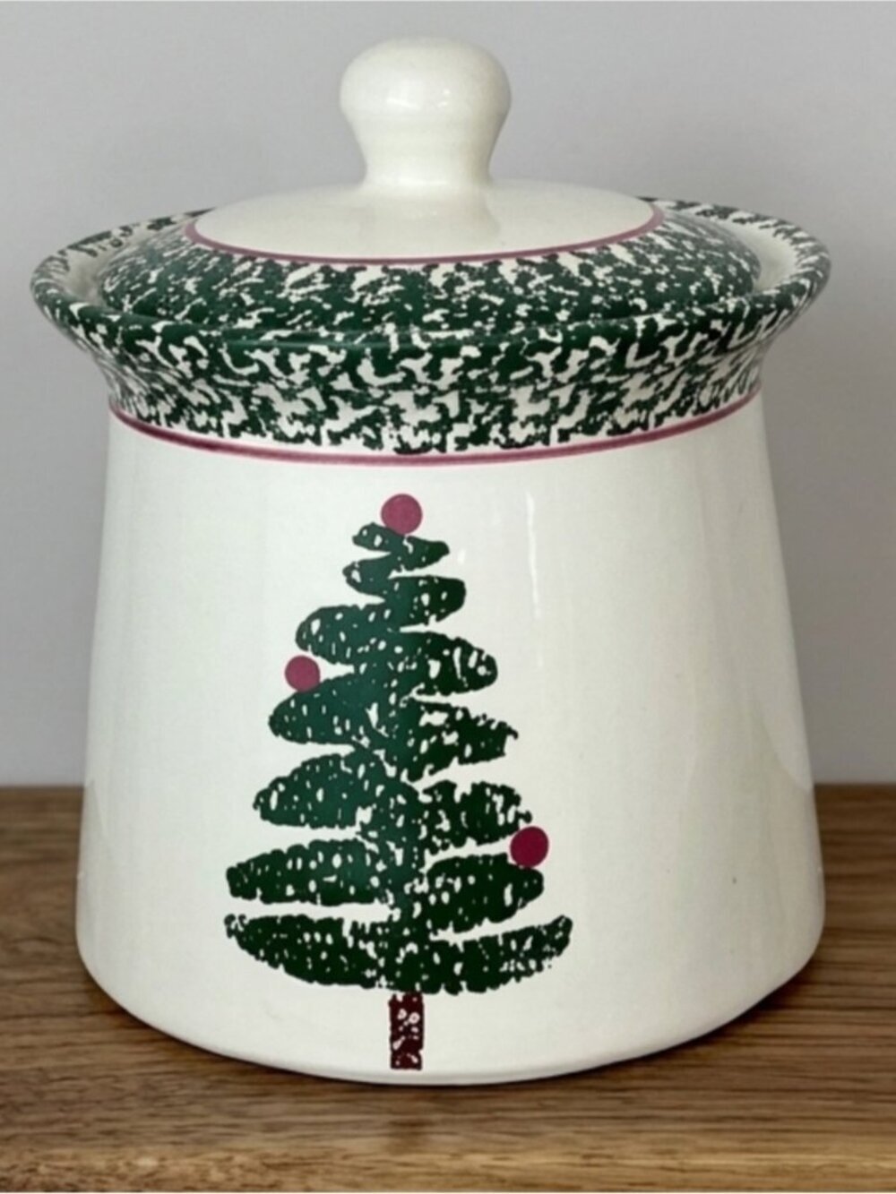 Vintage Christmas Tree Cookie Jar Canister by Bizzirri Made in Italy Green Red